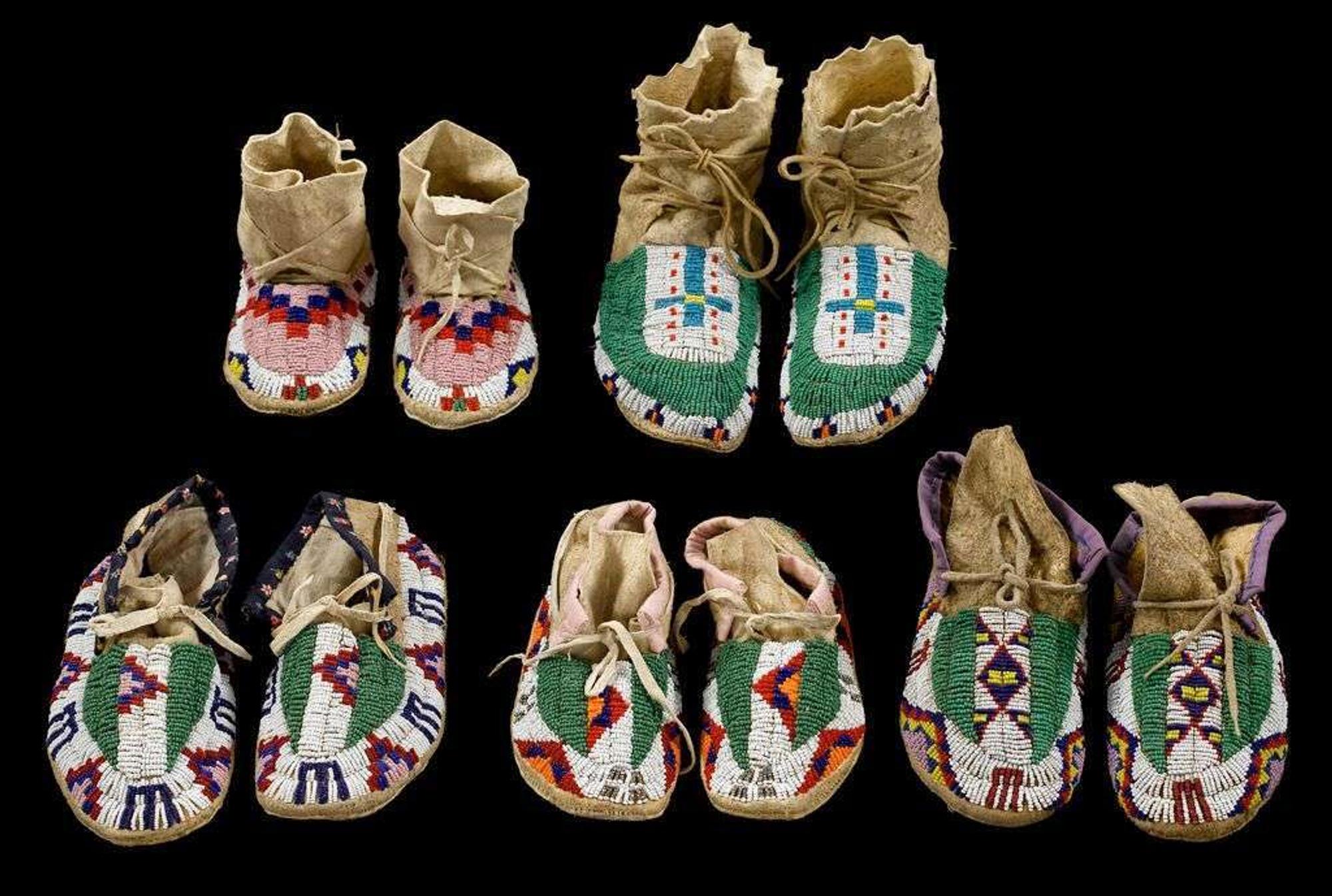 Five pairs of Sioux children's beaded moccasins alice and matilda vaulters, 1950