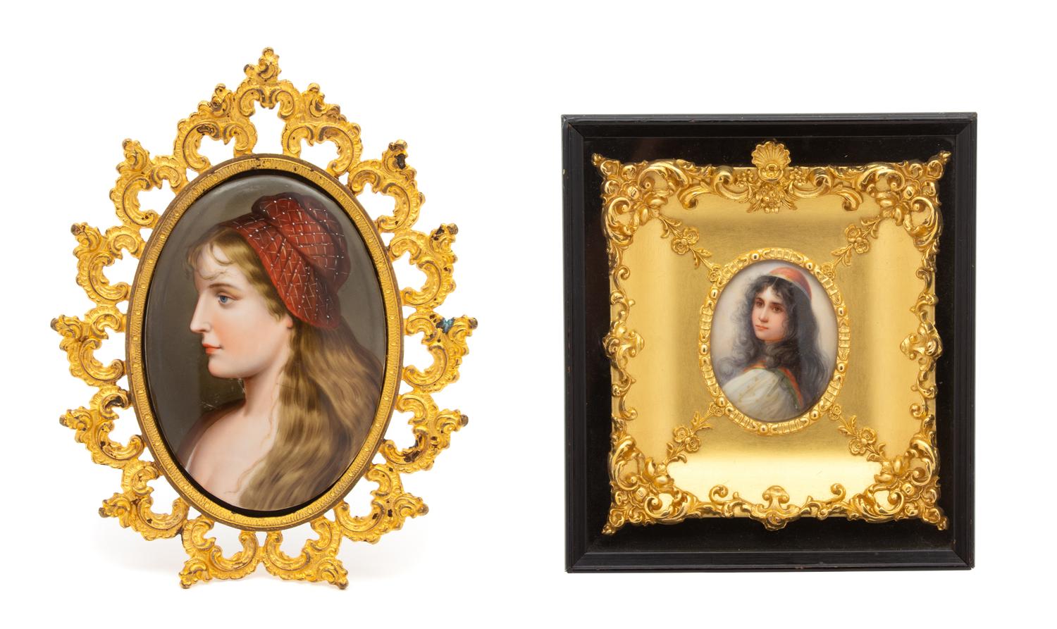 Two Painted Portraits on Porcelain in Gilt Frames — 19TH/20TH CENTURY