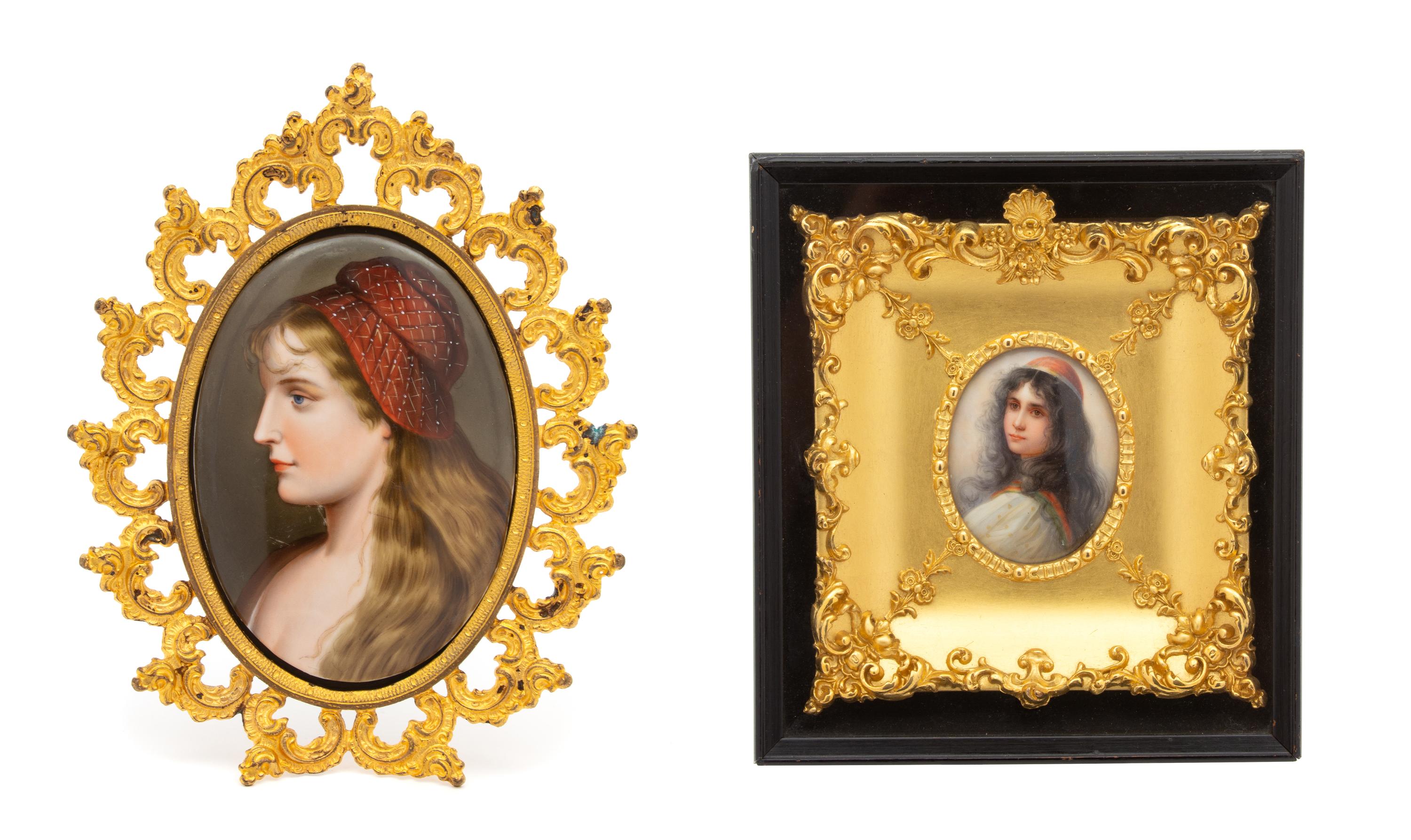 Two Painted Portraits on Porcelain in Gilt Frames — 19TH/20TH CENTURY