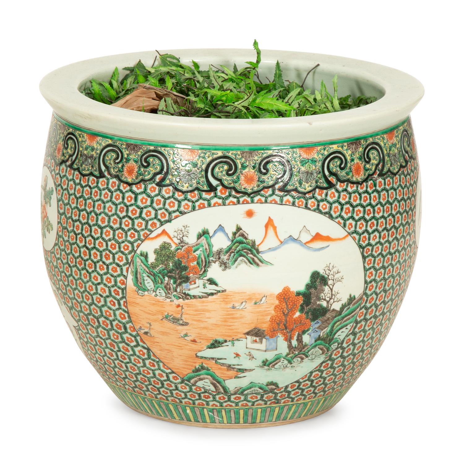 A Pair of Chinese Famille Jaune Porcelain Fish Bowls