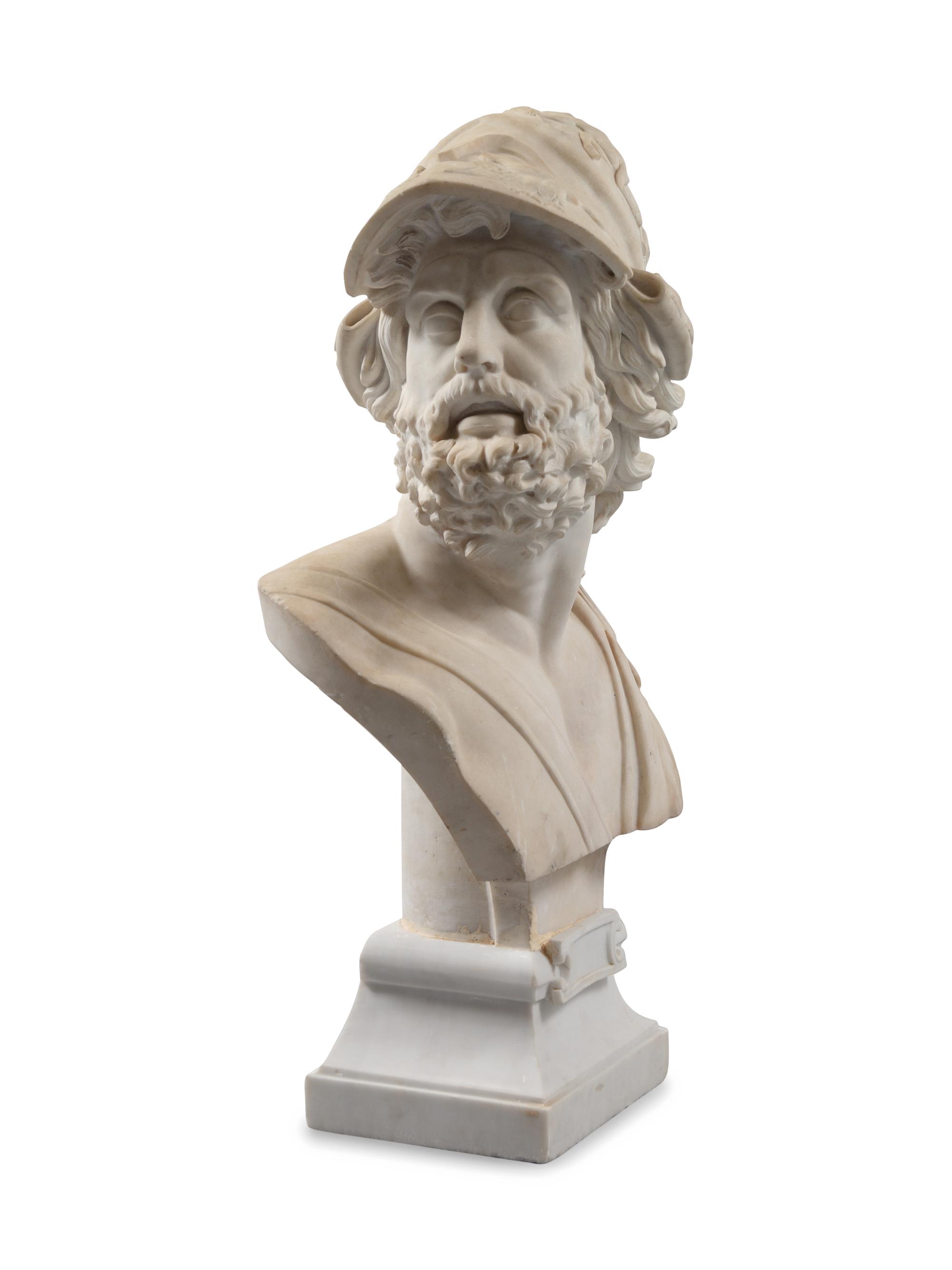 An Italian Carved Marble Bust of Ajax