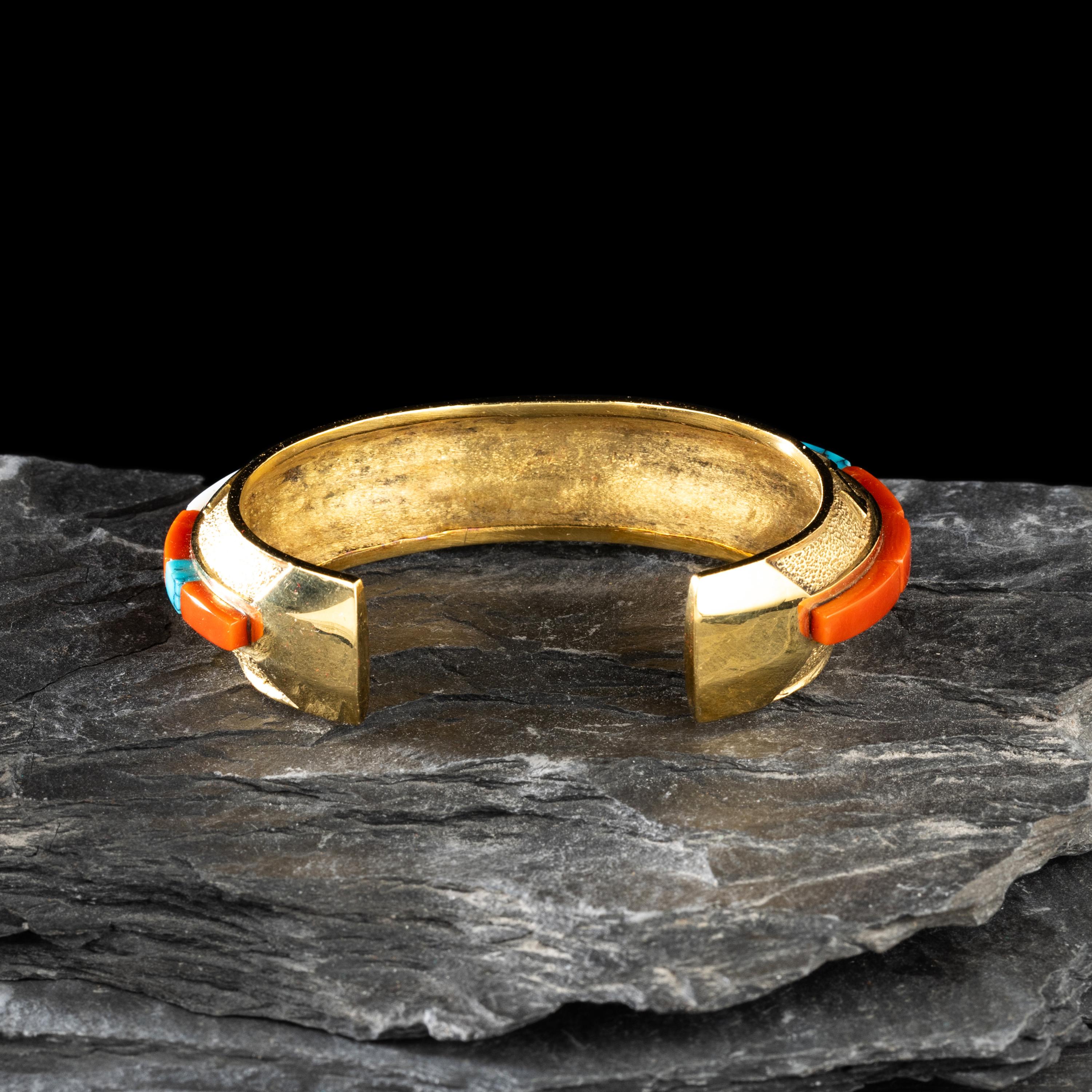Don Supplee (Hopi, b. 1965) — 18K Gold, Coral, Turquoise, and Opal Cuff Bracelet