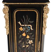 A Napoleon III Style Ebonized, Hardstone-Inset and Gilt Bronze Mounted Pedestal Cabinet