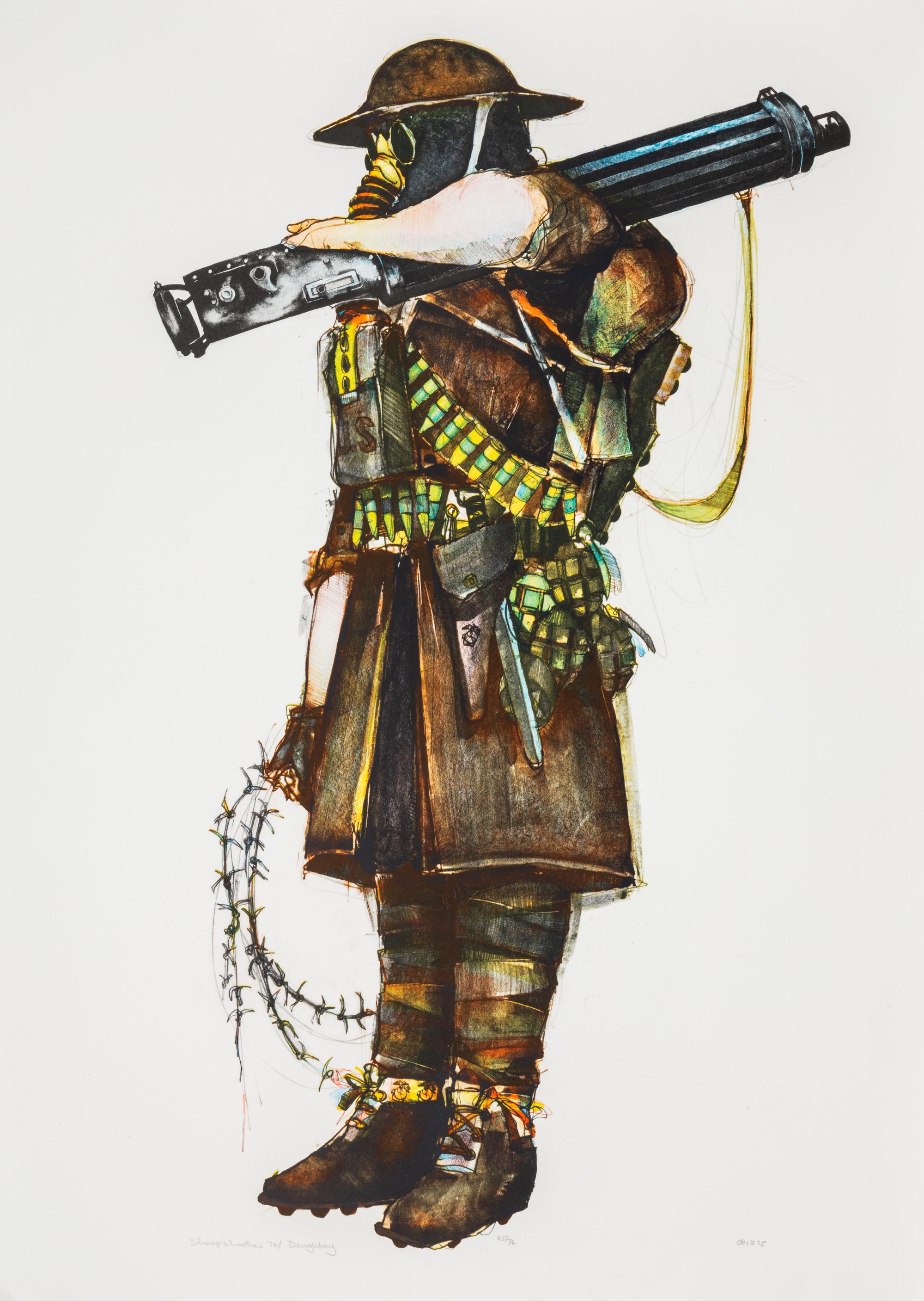 John L. Doyle, (American, 1939-2010), A group of eleven works from Sharpshooters, 1976, including Bombadier, Korea, Untitled, Continent