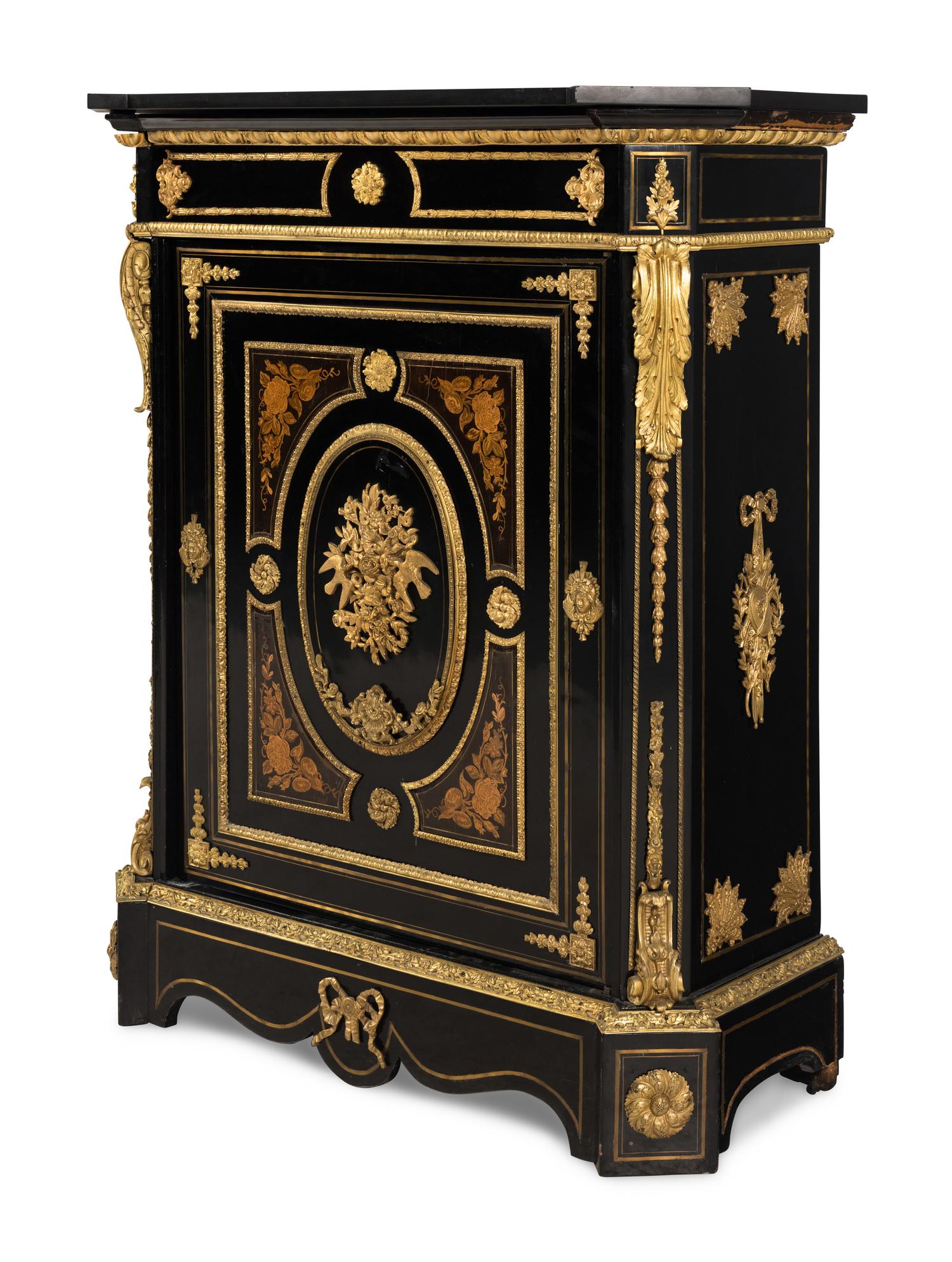 A Napoleon III Style Gilt-Bronze Mounted Ebonized Side Cabinet