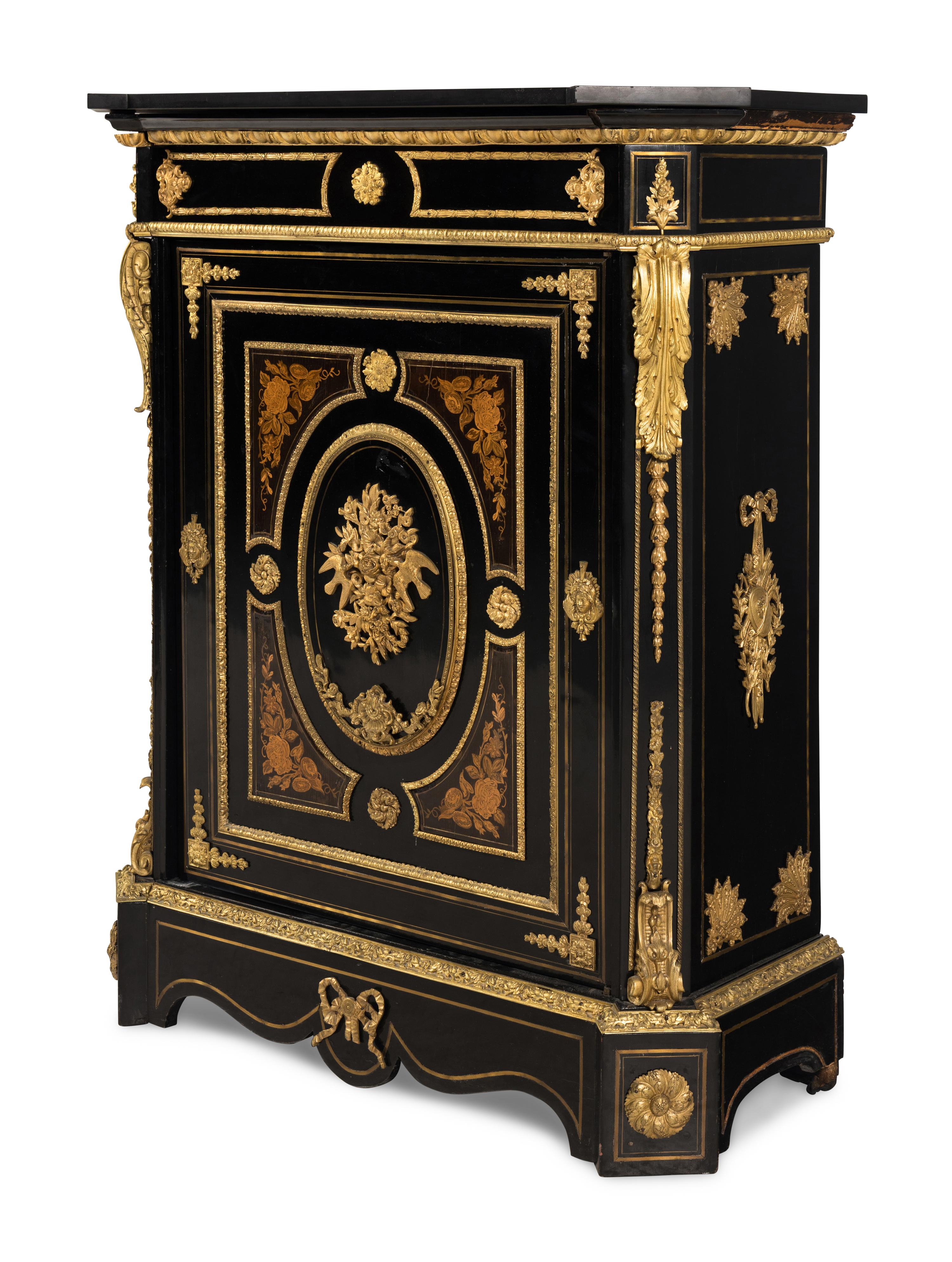 A Napoleon III Style Gilt-Bronze Mounted Ebonized Side Cabinet