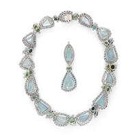 AQUAMARINE, TOURMALINE, DIAMOND, AND WHITE GOLD NECKLACE WITH CONVERTIBLE PENDANT DROPS
