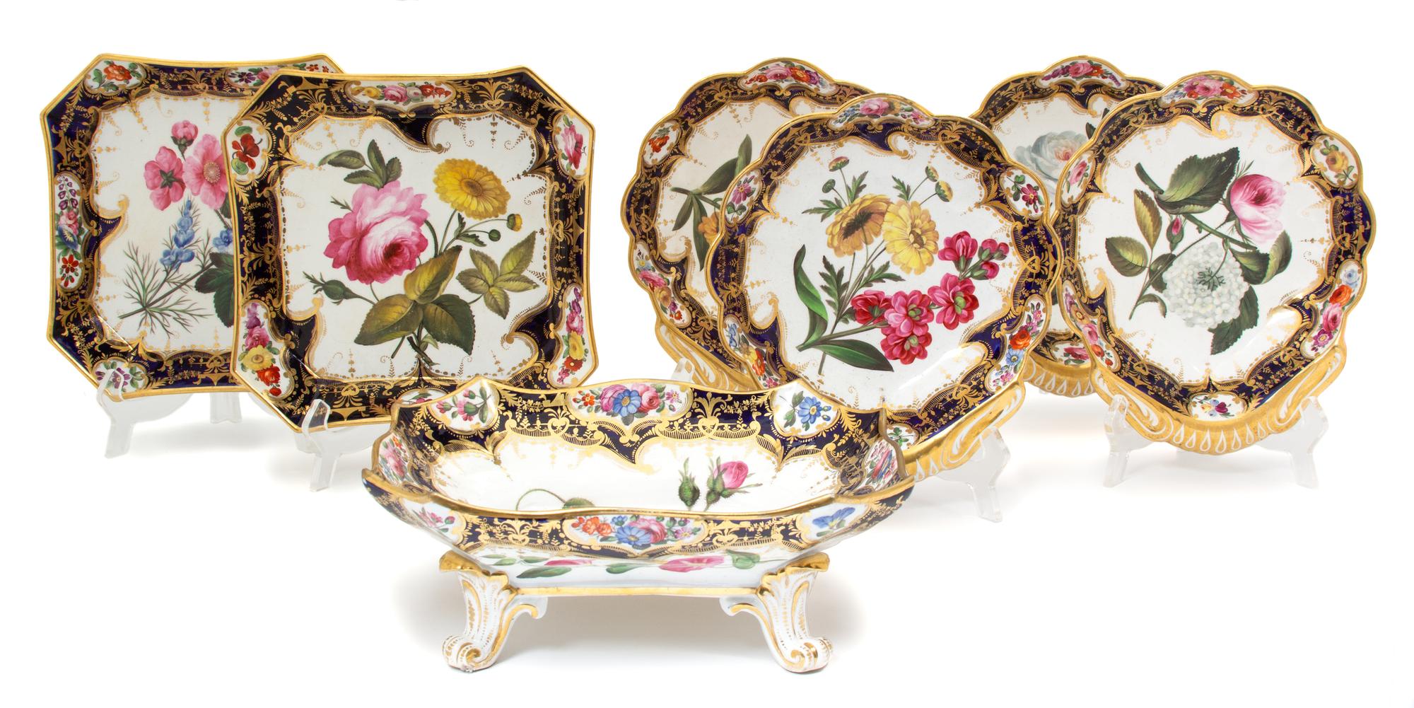 Seven Pieces of English Coalport Porcelain Length of rectangular bowl 10 1/4 inches. — 18TH CENTURY