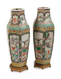A Monumental Pair of Chinese Porcelain Hexagonal Vases