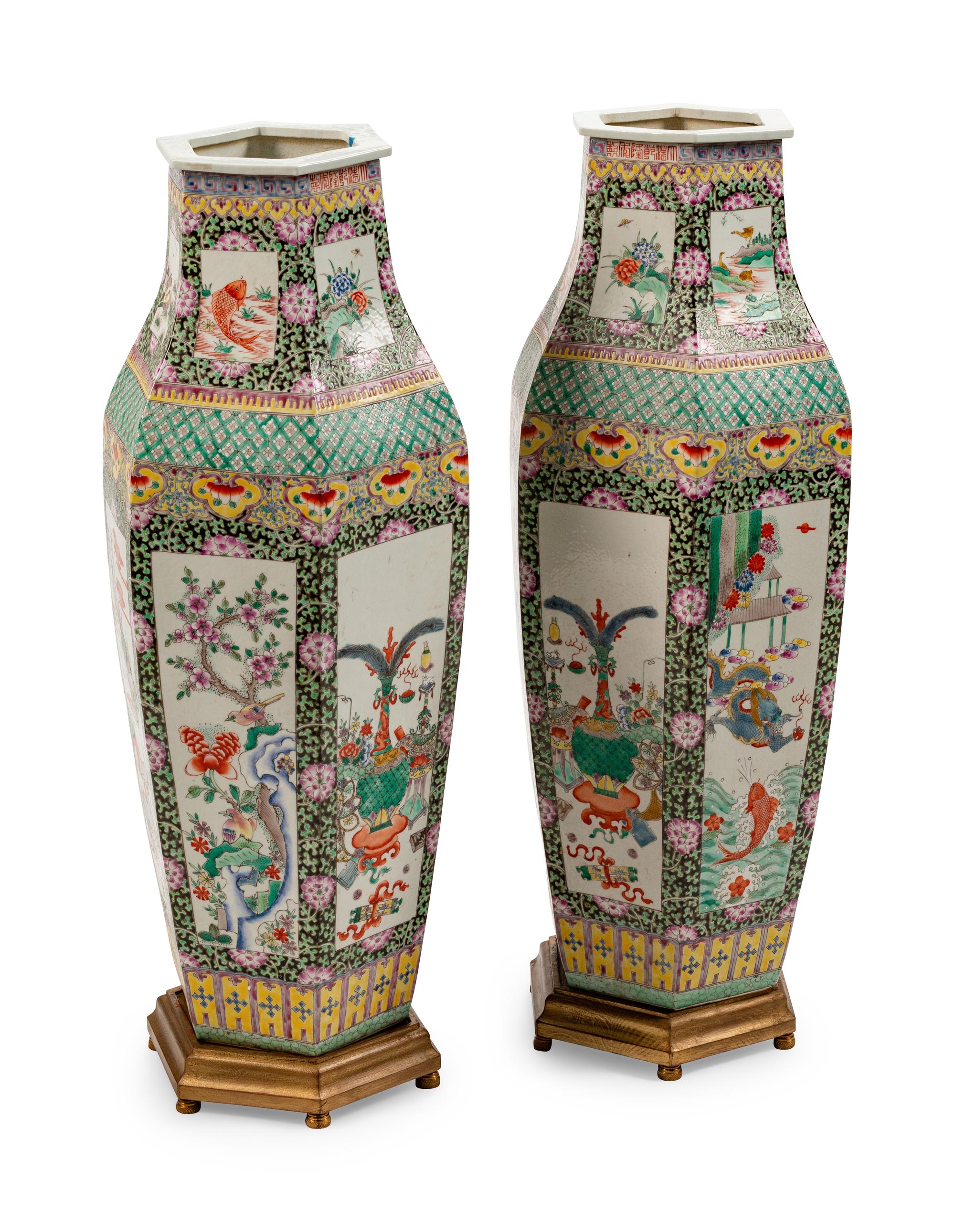 A Monumental Pair of Chinese Porcelain Hexagonal Vases