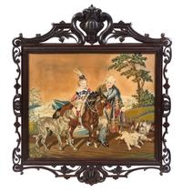 A Continental Needlework Fireplace Screen, Height 28 1/4 x width 34 inches.