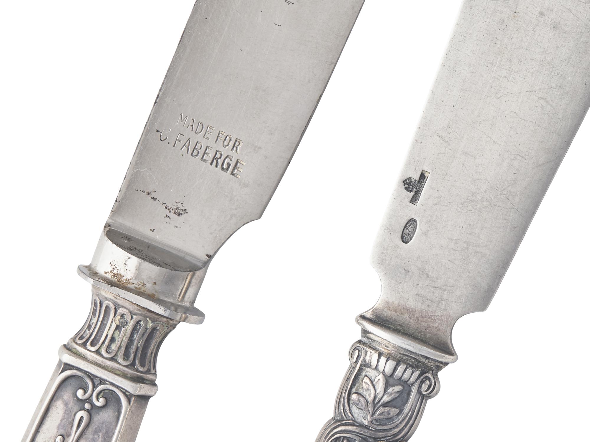 A Set of Six Russian Silver Fish Knives and a Single Russian Silver Knife