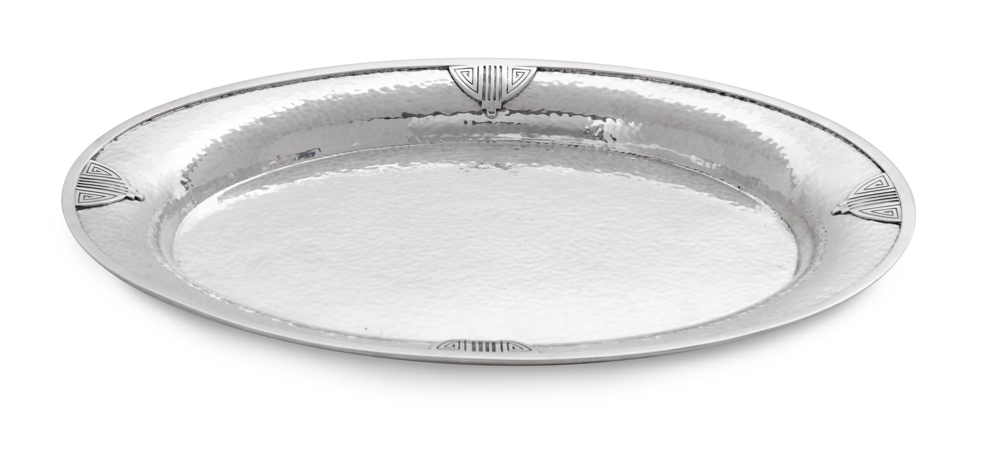 An American Silver Plate, R. Wallace & Sons, Wallingford, CT, with hammered surface and applied decoration.