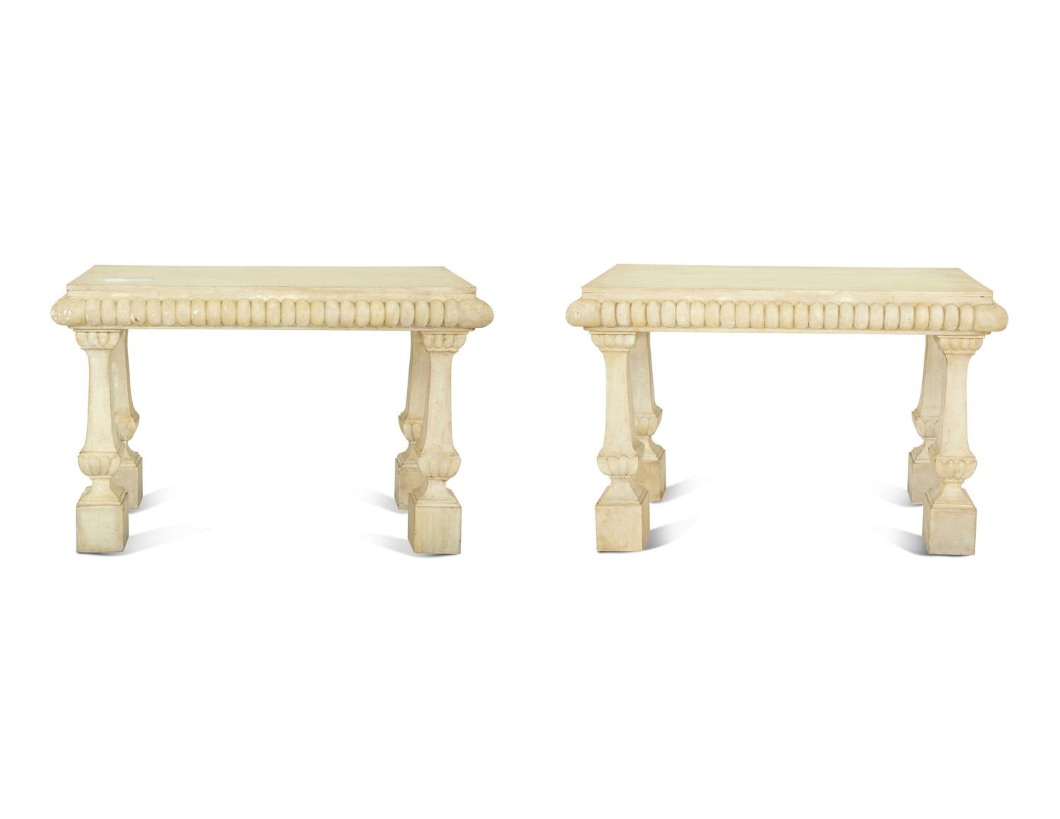 A Pair of Gustavian Style White-Painted Console Tables