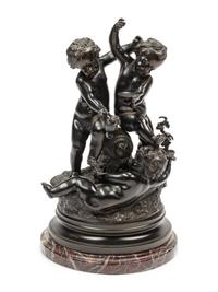 A Continental Patinated Bronze Figural Group After Claude Michel (Clodion)