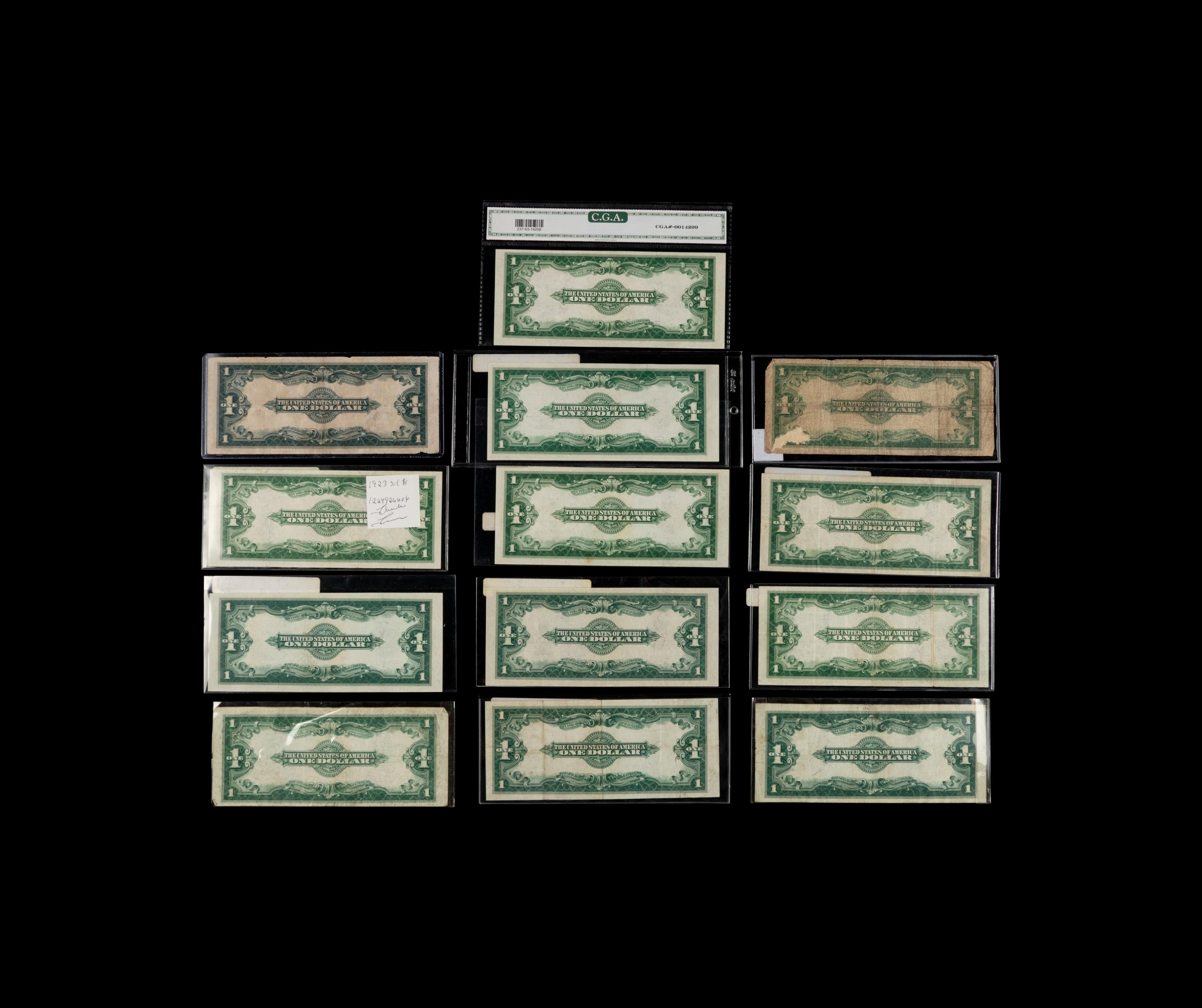 A Group of Thirteen Series 1923 $1 Silver Certificates