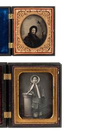 [EARLY PHOTOGRAPHY]. 2 portraits of young women wearing winter clothing, both housed in Union cases.