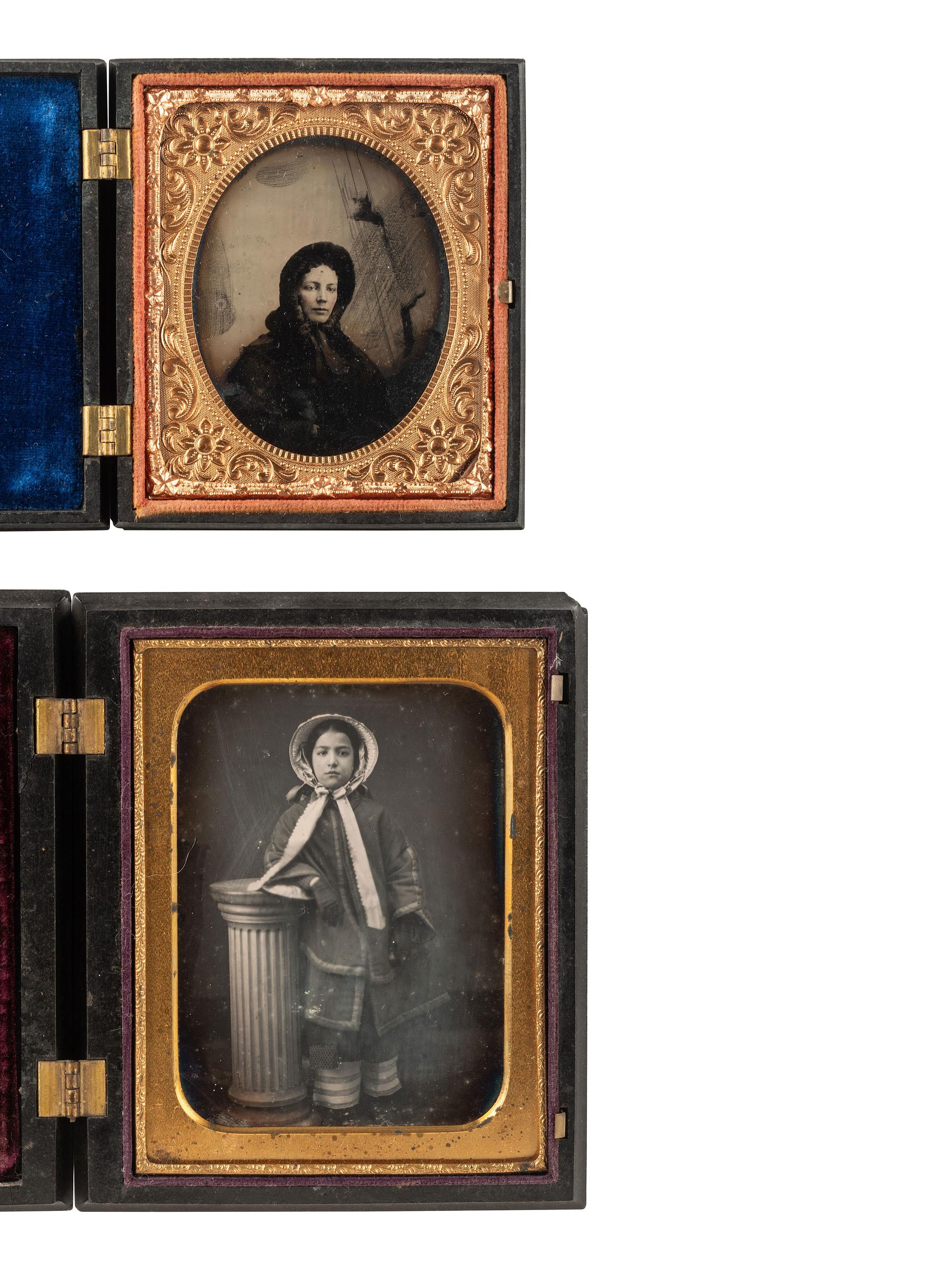 [EARLY PHOTOGRAPHY]. 2 portraits of young women wearing winter clothing, both housed in Union cases.