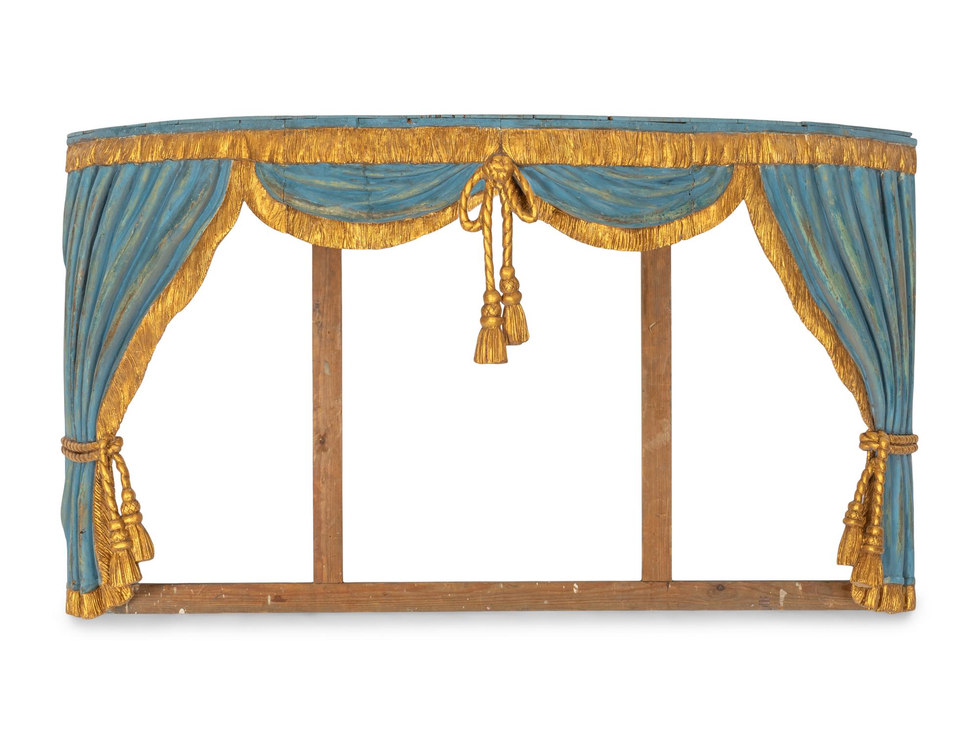 A Blue Painted and Parcel Gilt Tromp L'Oeil Baldachin
