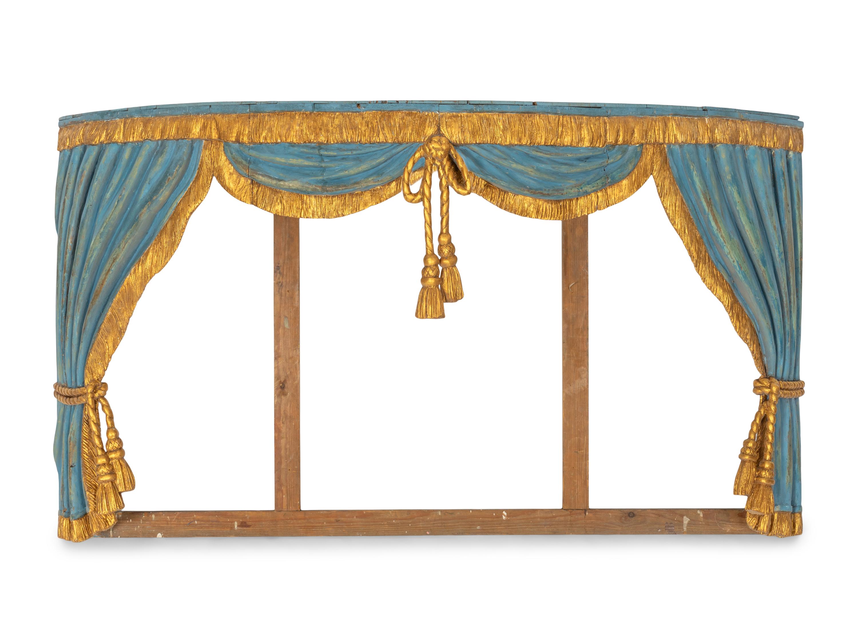 A Blue Painted and Parcel Gilt Tromp L'Oeil Baldachin