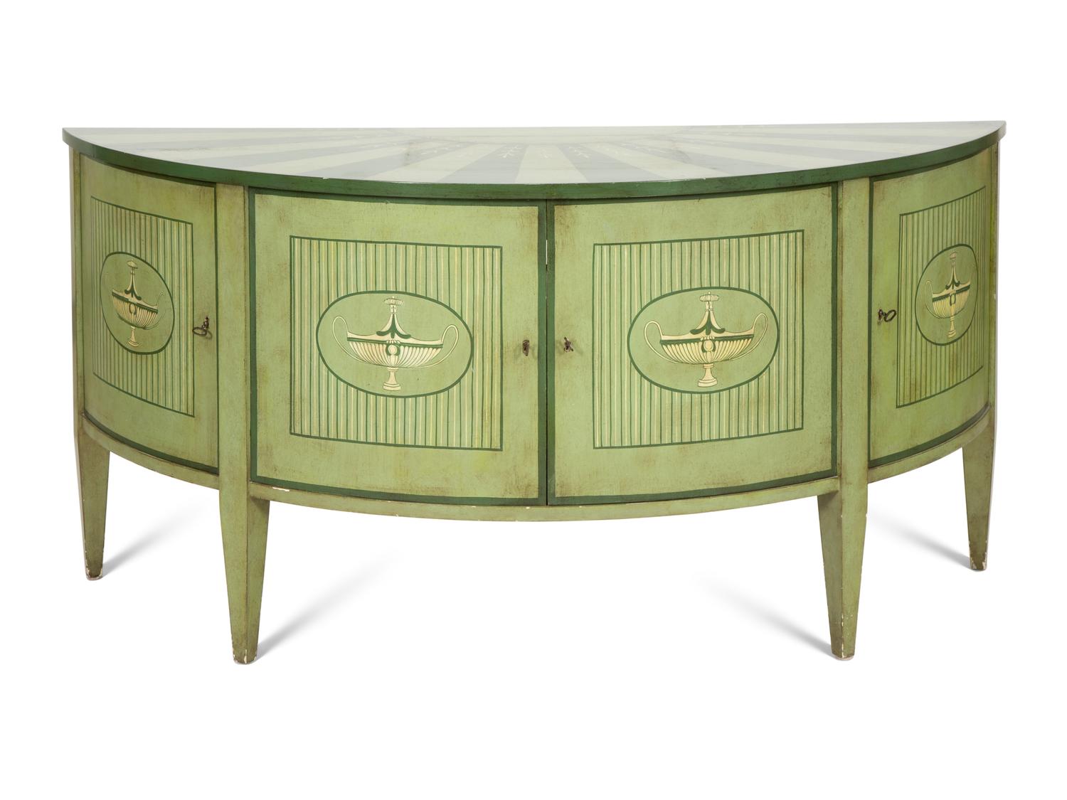 A Pair of Italian Neoclassical Style Painted Demilune Cabinets