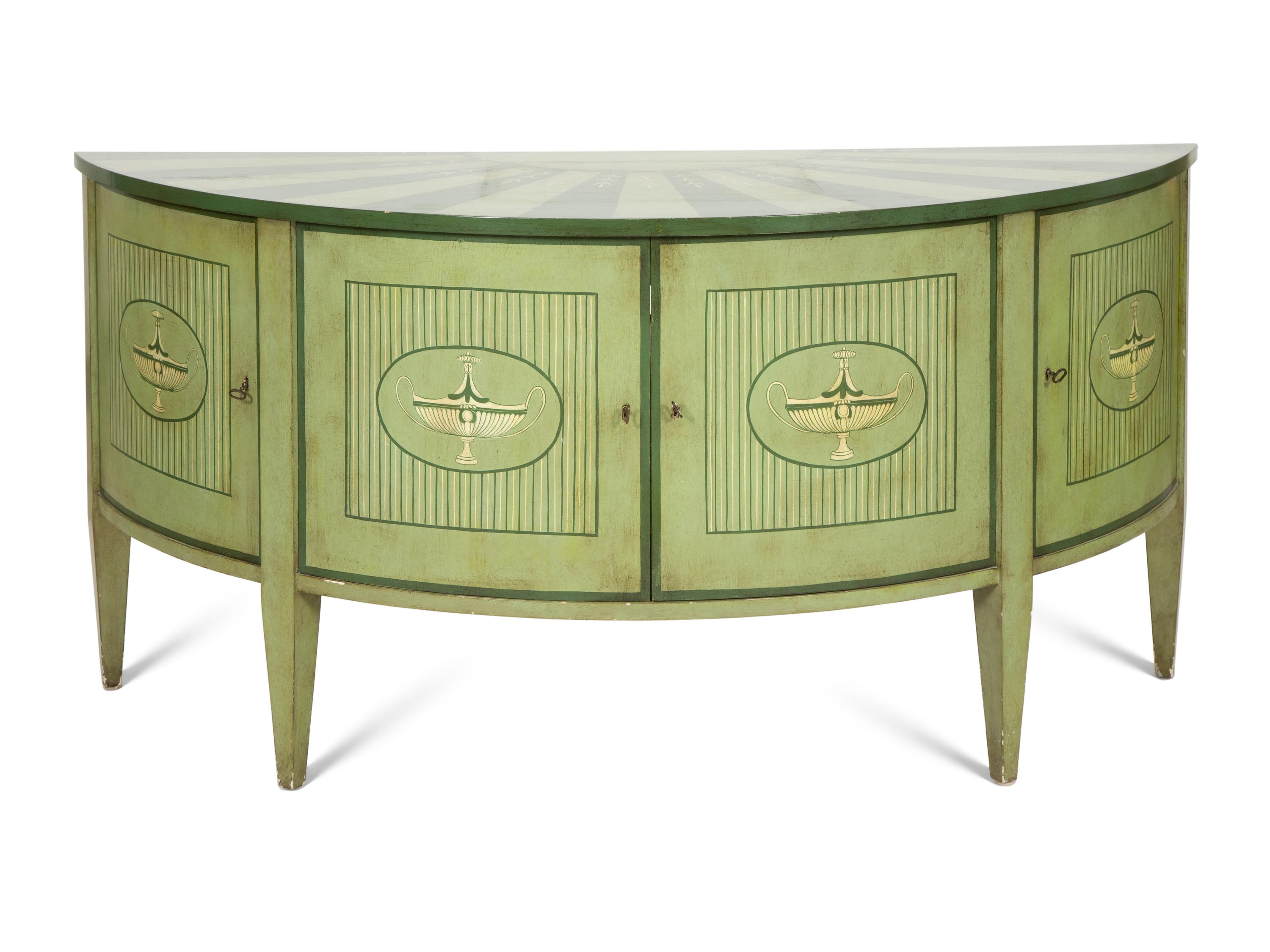 A Pair of Italian Neoclassical Style Painted Demilune Cabinets