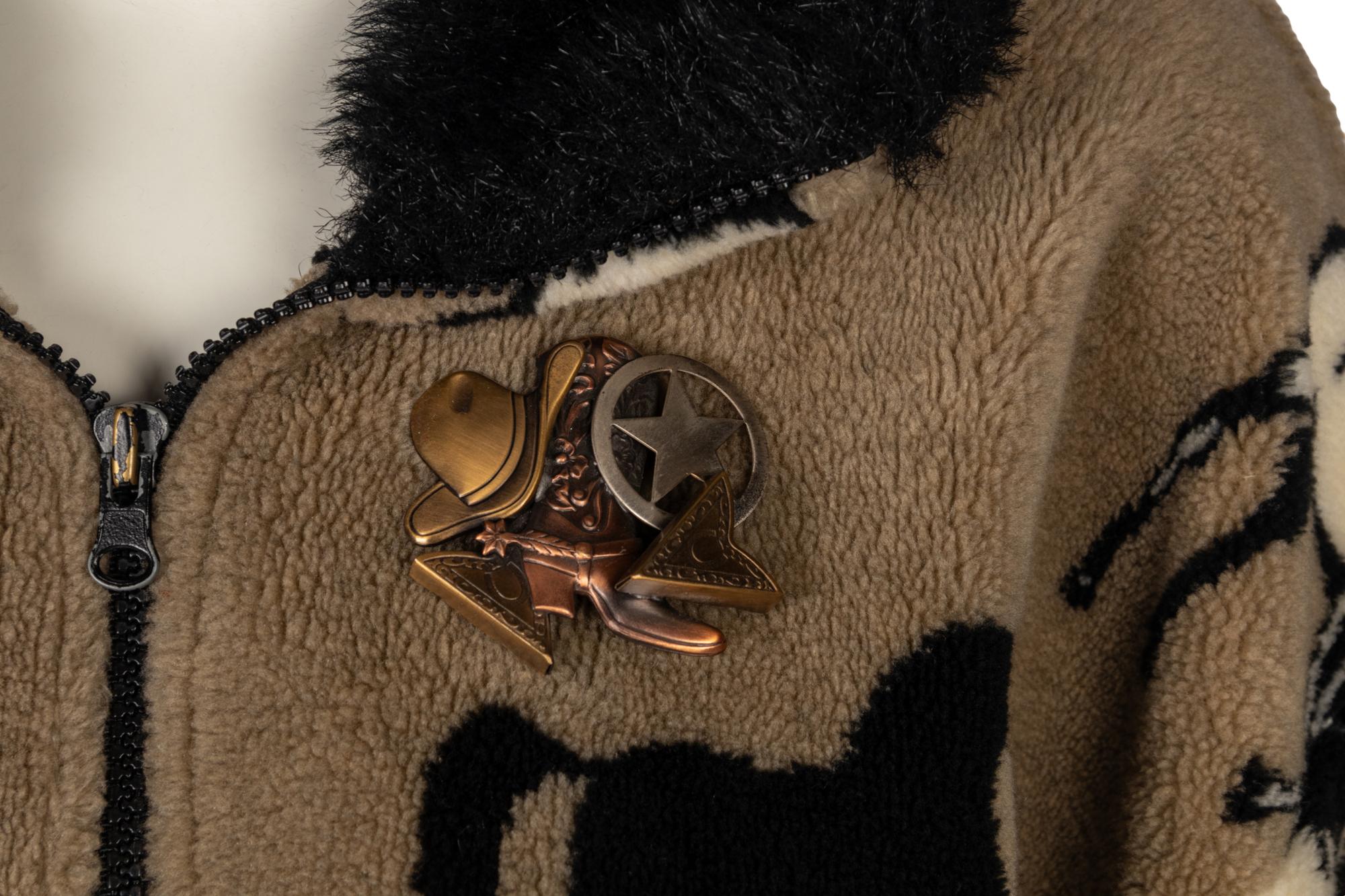 Two Equestrian Motif Fleece Knits and Two Brooches