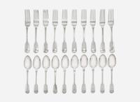An assembled group of twenty George IV and Victorian sterling silver flatware, various makers, London and Chester, various dates ranging 1822-1893