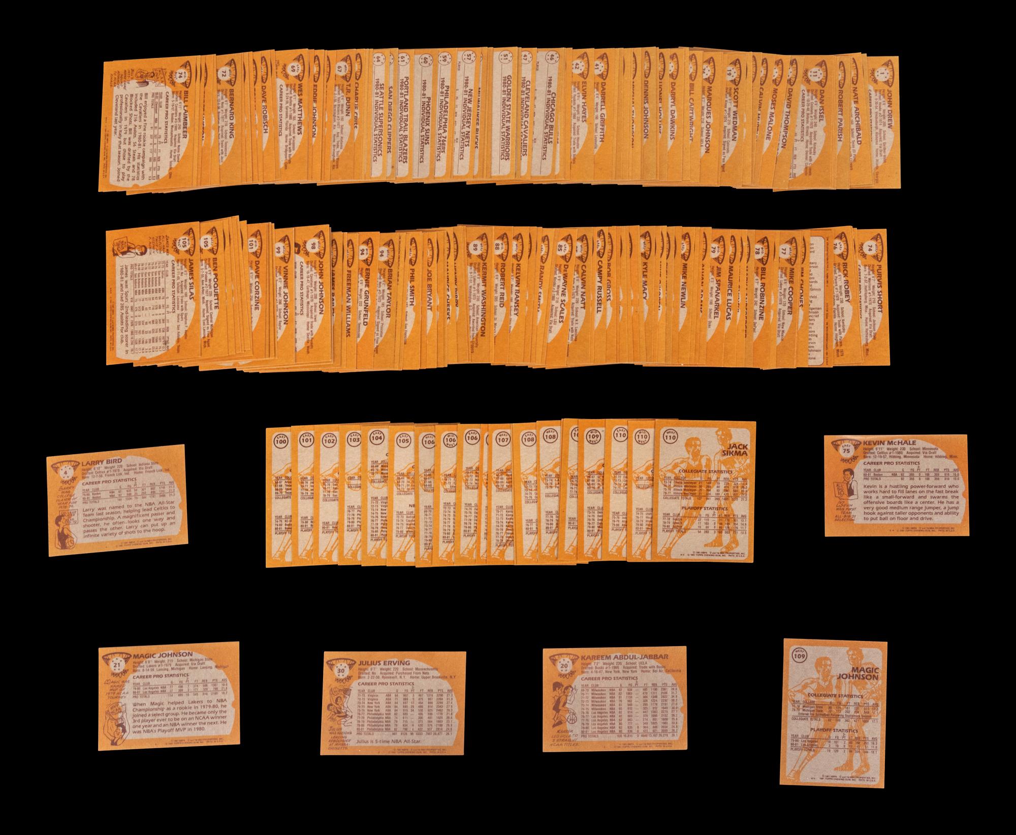 A Complete Set of 1981-82 Topps Basketball Cards Including Larry Bird and Magic Johnson