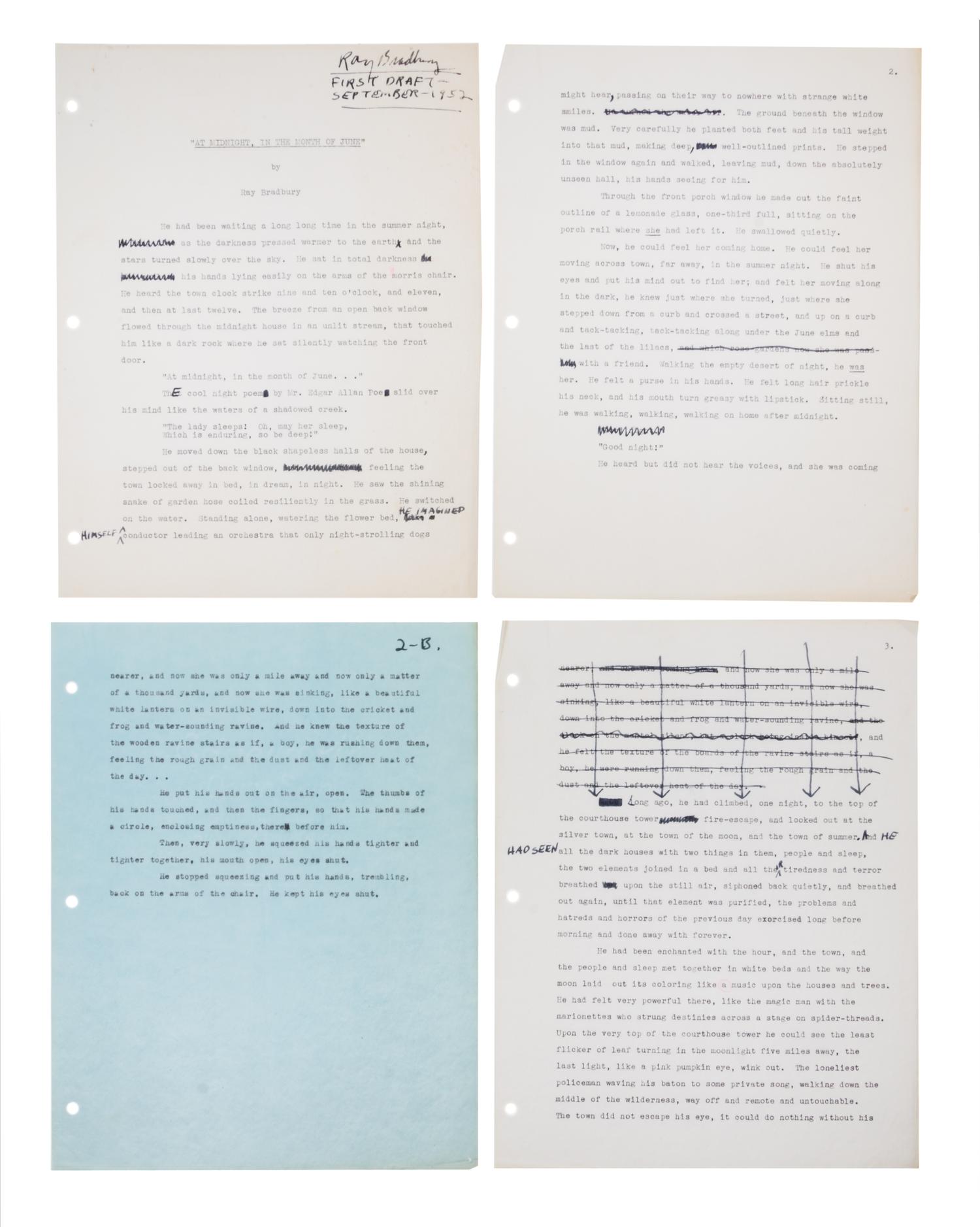 BRADBURY, RAY. At Midnight, in the Month of June, September 1952. Typescript with mss annotations
