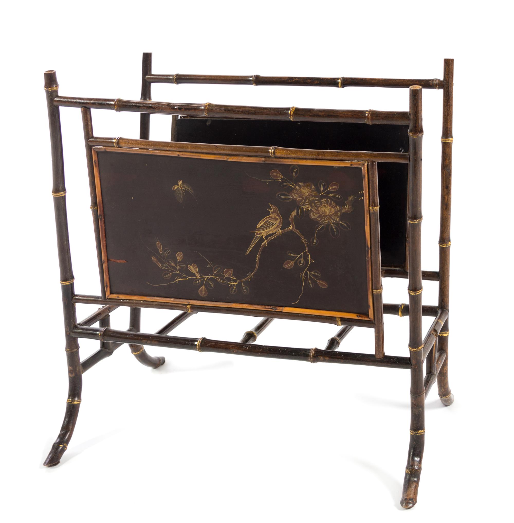 A Victorian Bamboo and Japanese Lacquer Canterbury Width 17 1/2 inches. — LATE 19TH CENTURY