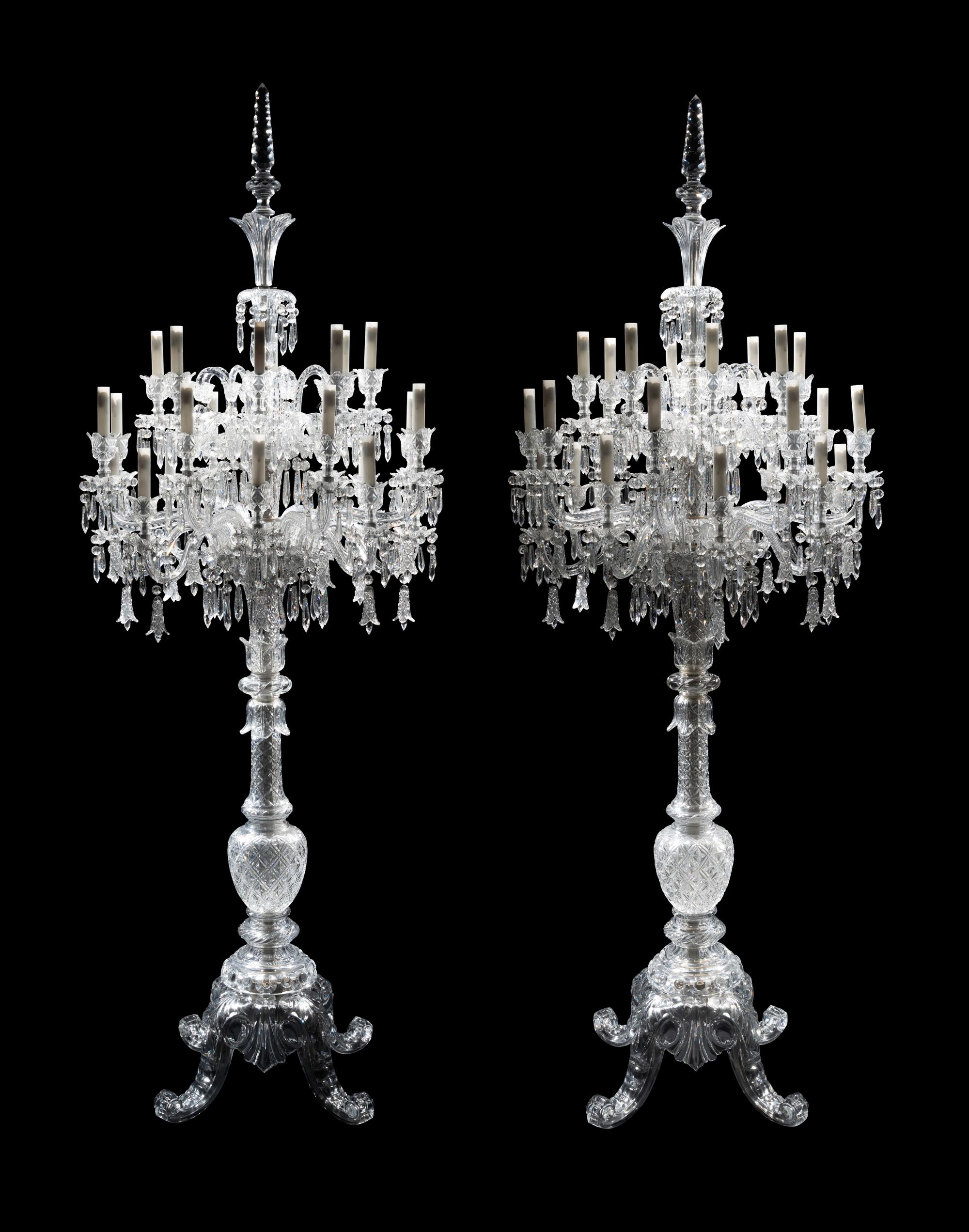 A Pair of Baccarat Cut Glass Tsarine Twenty-Four-Light Torchères