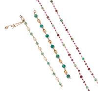 A Collection of Yellow Gold, Goldtone, Ruby, Emerald and Cultured Pearl Jewelry, 15.20 dwts.
