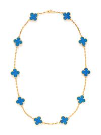 VAN CLEEF AND ARPELS, YELLOW GOLD AND BLUE AGATE 'VINTAGE ALHAMBRA' NECKLACE