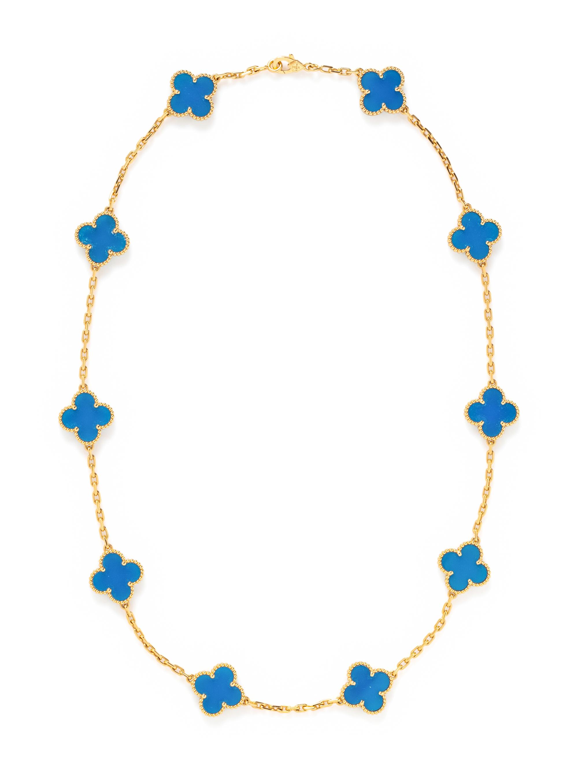 VAN CLEEF AND ARPELS, YELLOW GOLD AND BLUE AGATE 'VINTAGE ALHAMBRA' NECKLACE