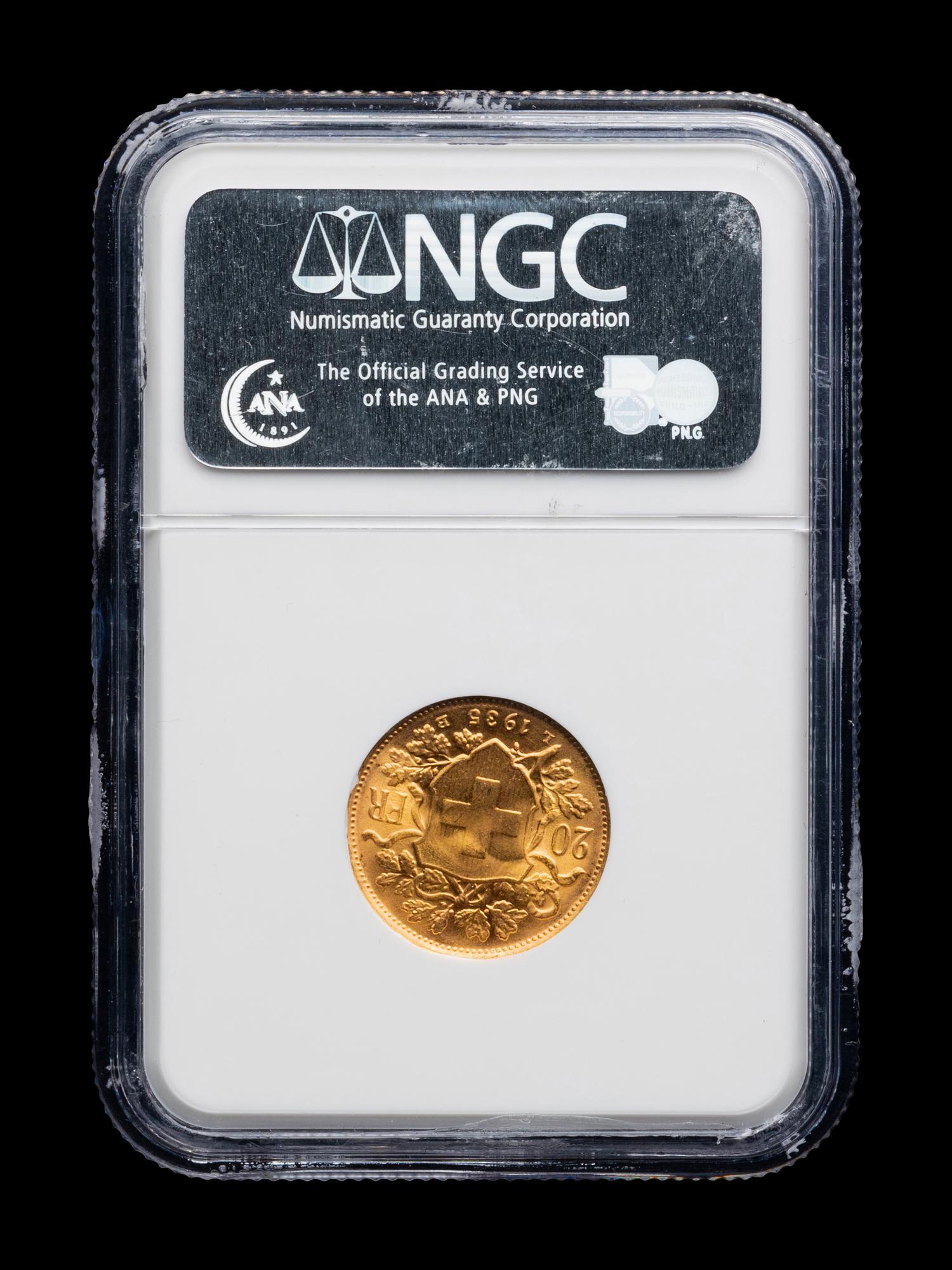 [SWITZERLAND] A 1935LB 20 Franc Gold Coin (NGC MS66)