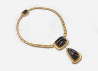 A Set of Matching Haroldo Burle Marx 18K Yellow Gold and Black Tourmaline Necklace and Ear Clips