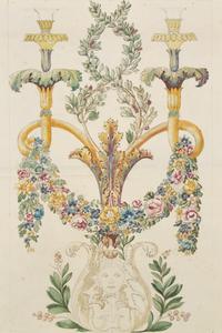 Design for a Candelabrum decorated with acanthus leaves, berries, and a garland of flowers