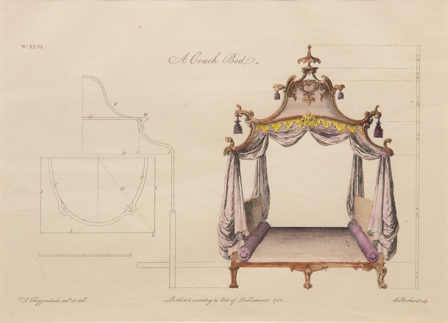 A Set of Eleven Giltwood-Framed French Colored Furniture Engravings