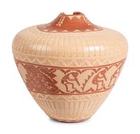 Sgraffito Red and Tan Pottery Jar
