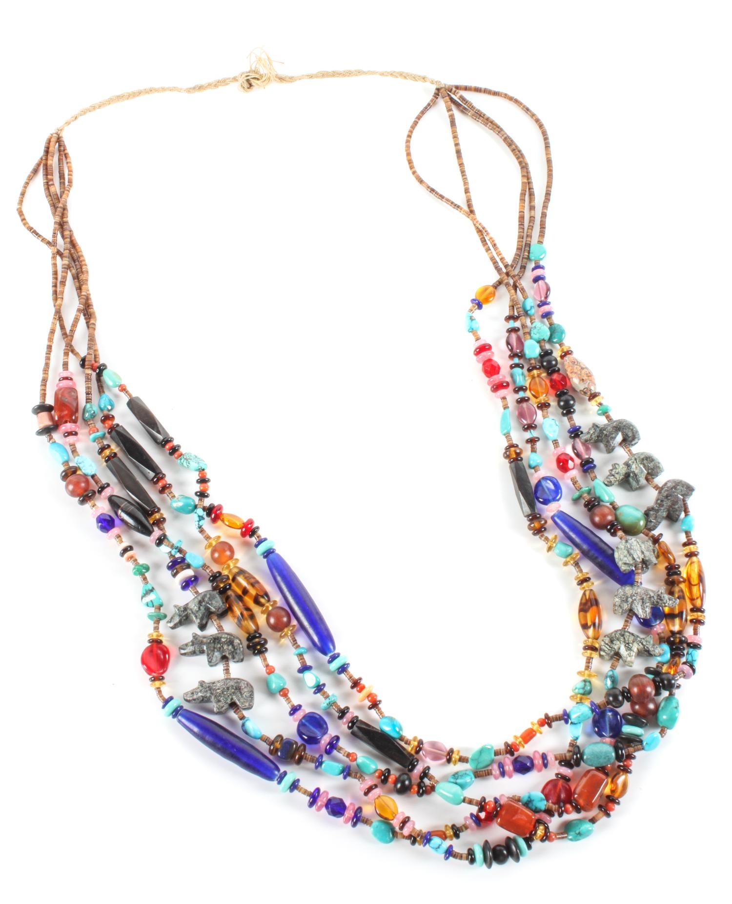 Zuni Five Strand Heishi and Bead Necklace Length 33 inches