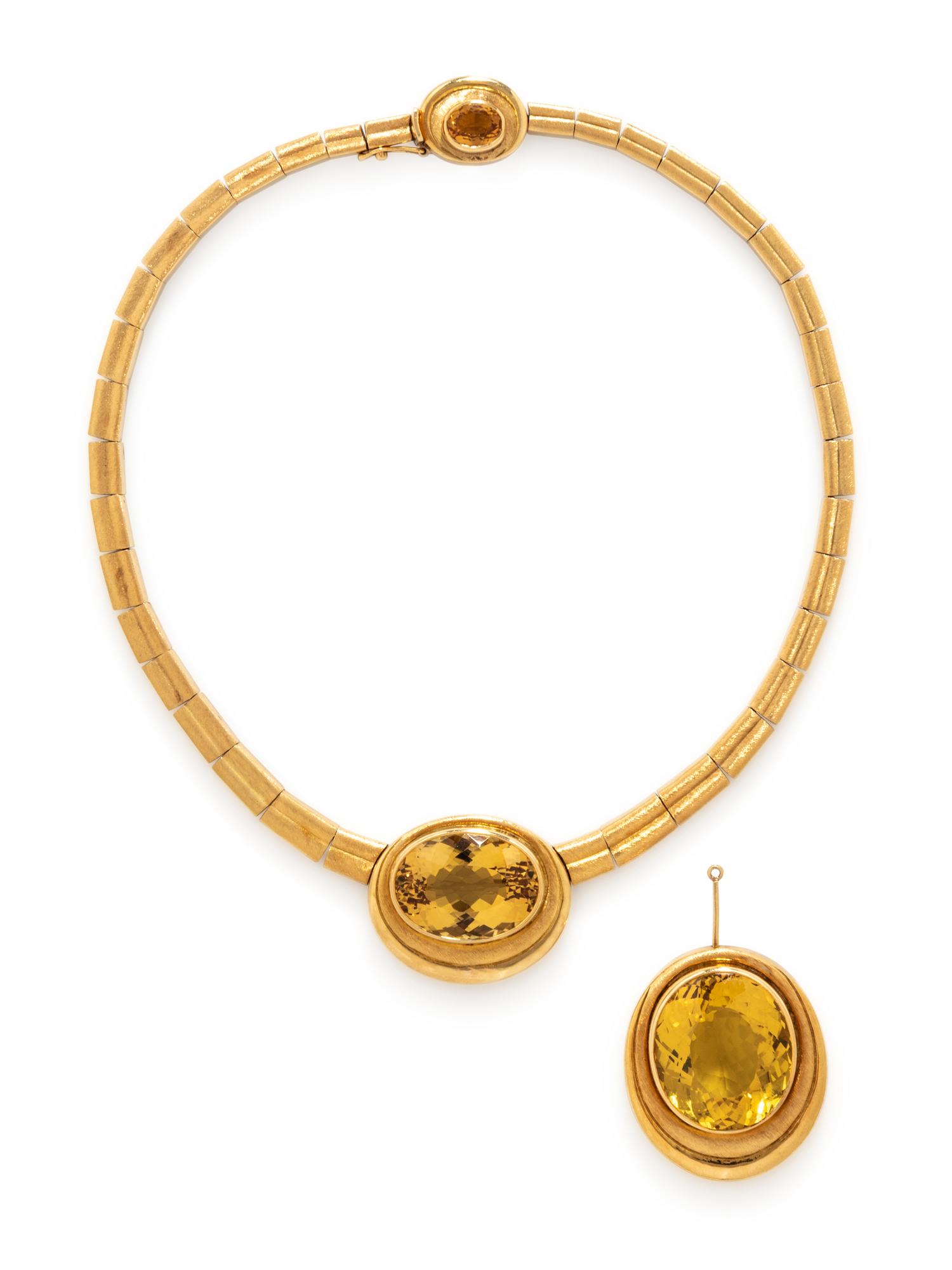 BURLE MARX, YELLOW GOLD, GOLDEN BERYL, AND CITRINE PENDANT NECKLACE