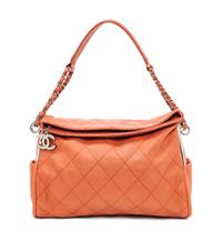 A Chanel Coral Calfskin Leather Quilted Fold Over Handbag, 12.5" x 11" x 4.5".
