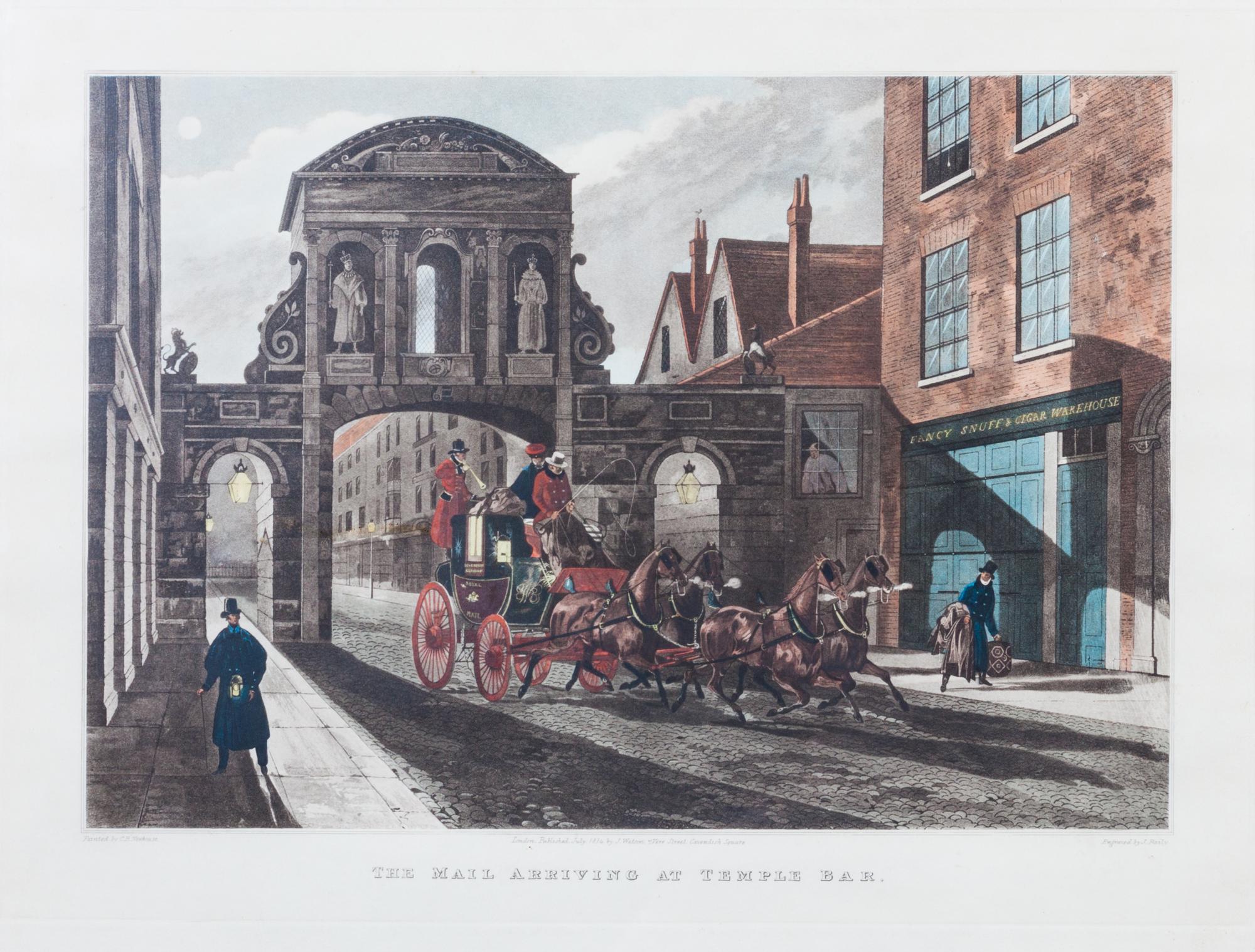 Three English Coaching Hand-colored Engravings Largest: 13 3/4 x 18 1/4 inches.