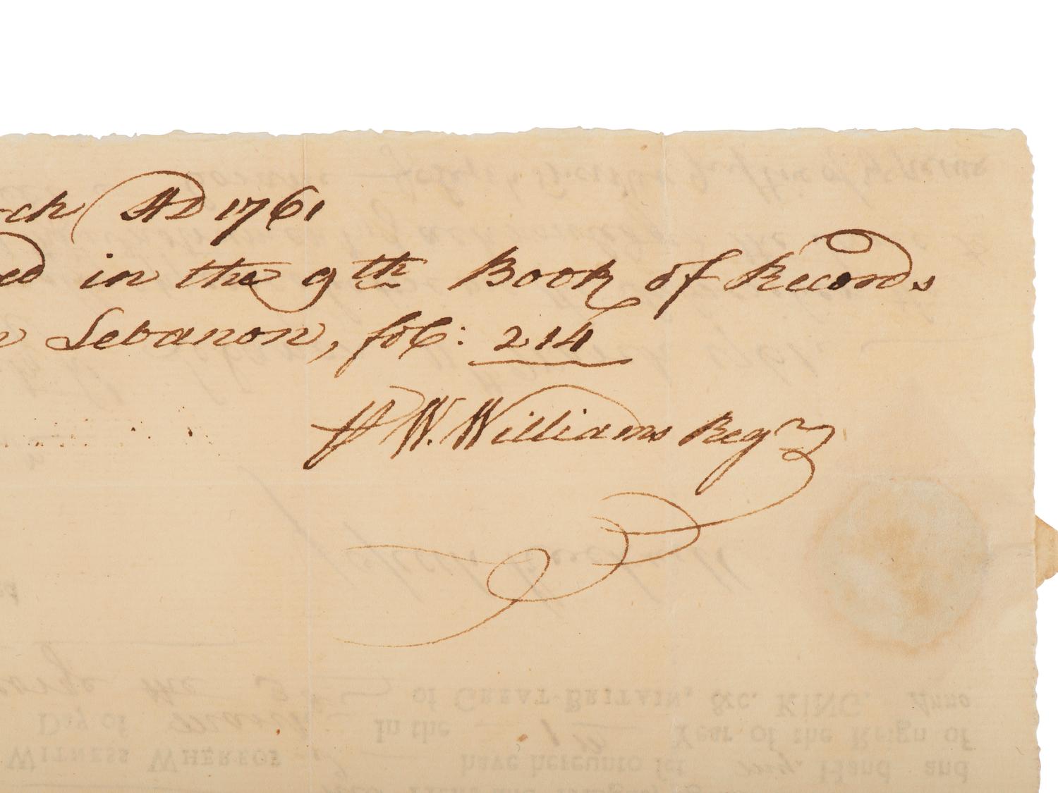 [REV WAR] -- [DEC OF INDEPENDENCE]. Document signed by Jonathan TRUMBLE Jr. and William WILLIAMS.