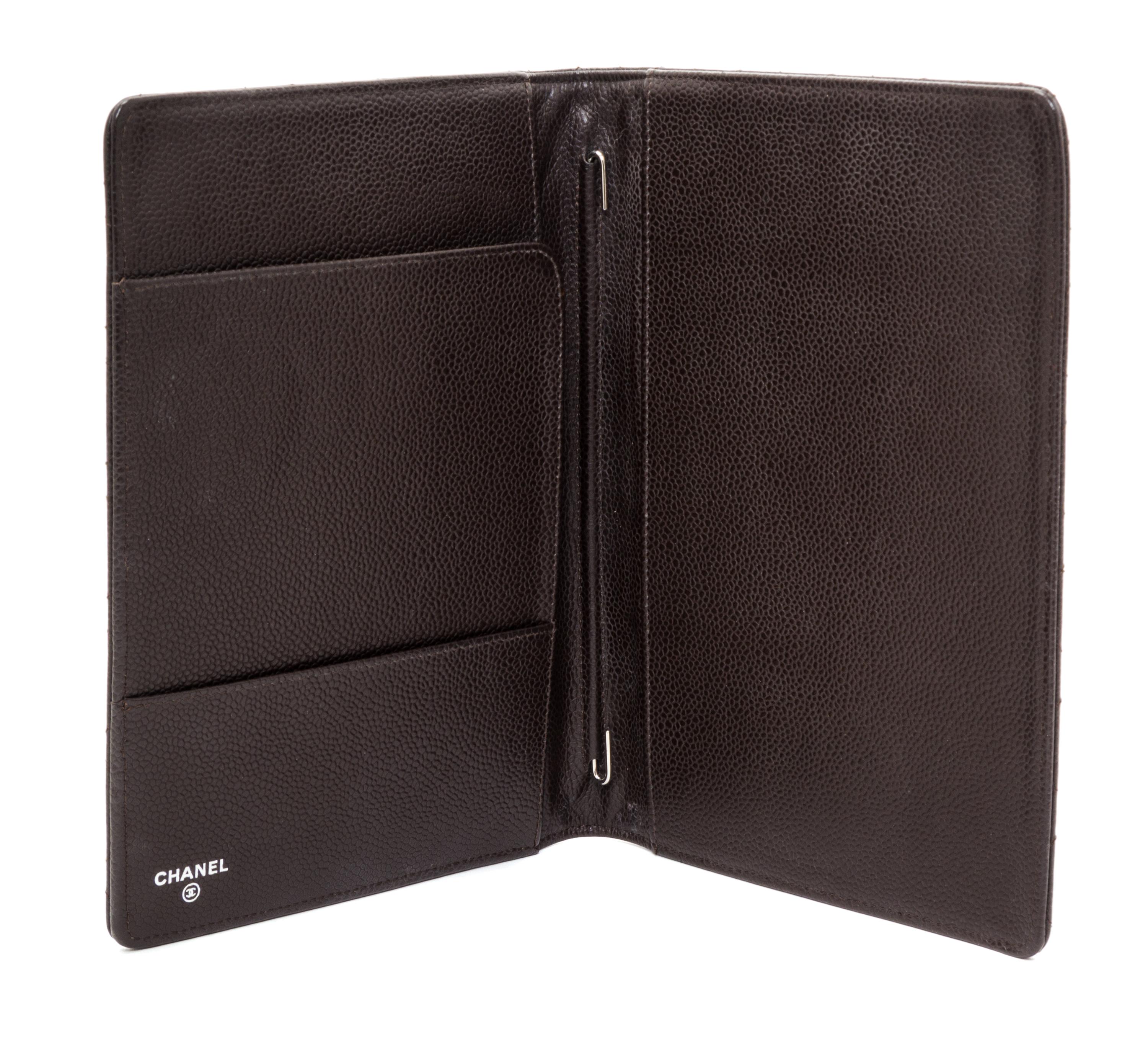 A Chanel Brown Caviar Quilted Leather Portfolio, 6.5" x 8.75" x .75".