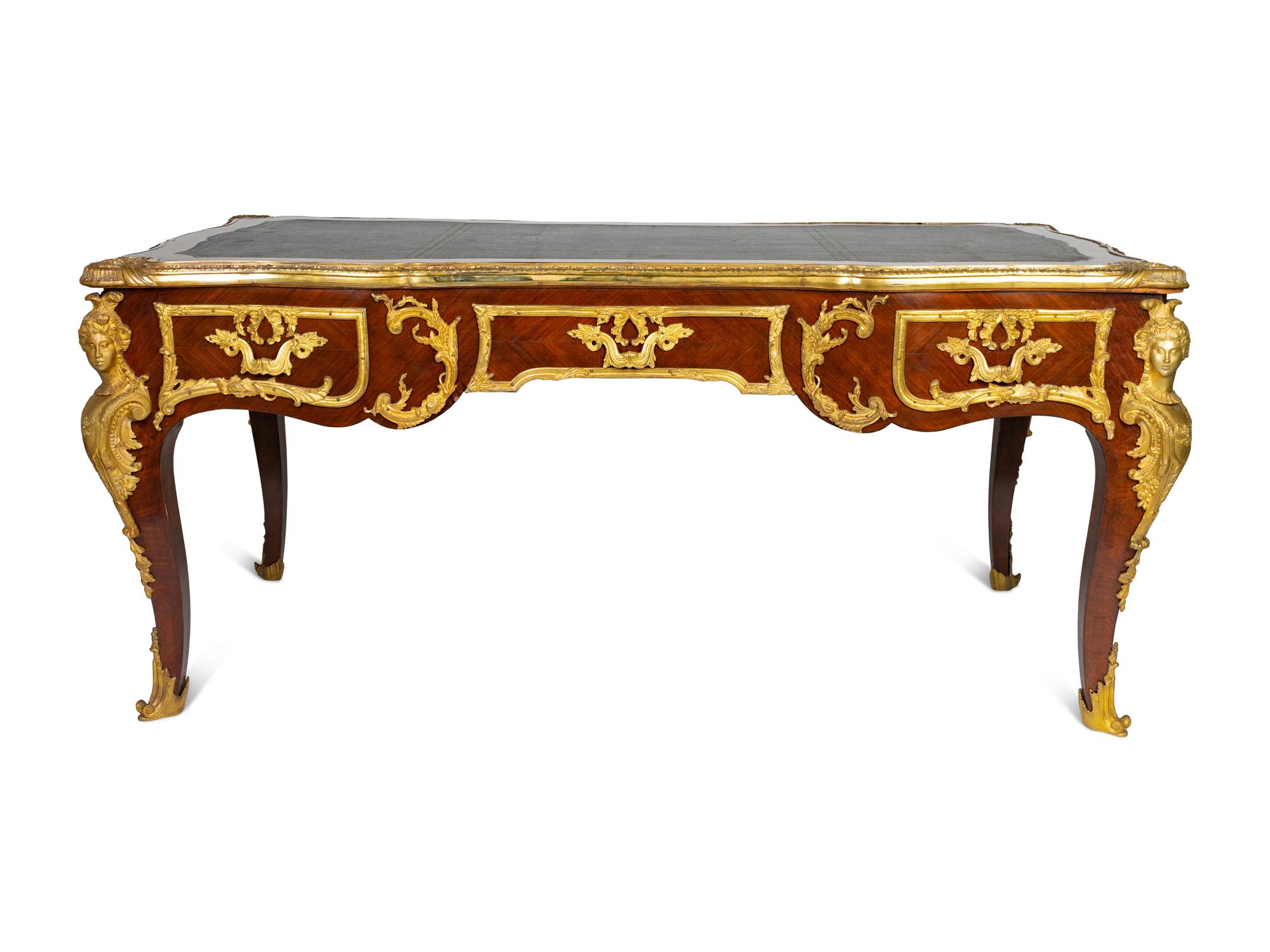 A Louis XV Style Gilt Bronze Mounted Kingwood Bureau Plat