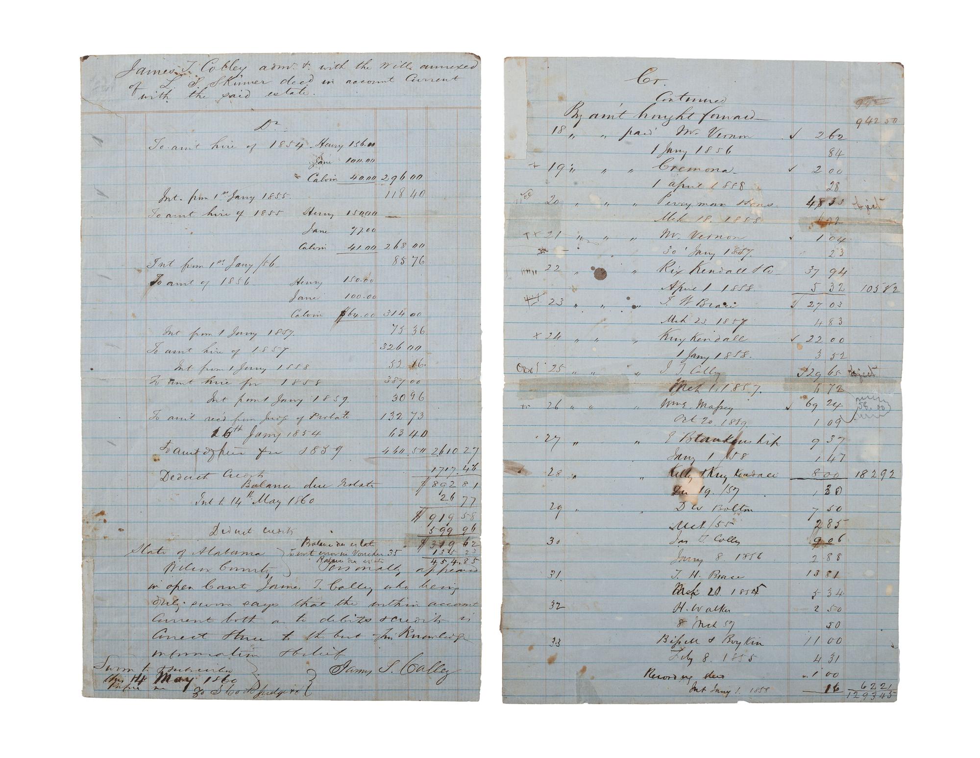 [SLAVERY & ABOLITION]. Two documents regarding payment of hired enslaved persons, comprising: