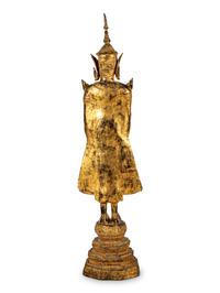 A Large Thai Gilt Bronze Figure of a Standing Deity