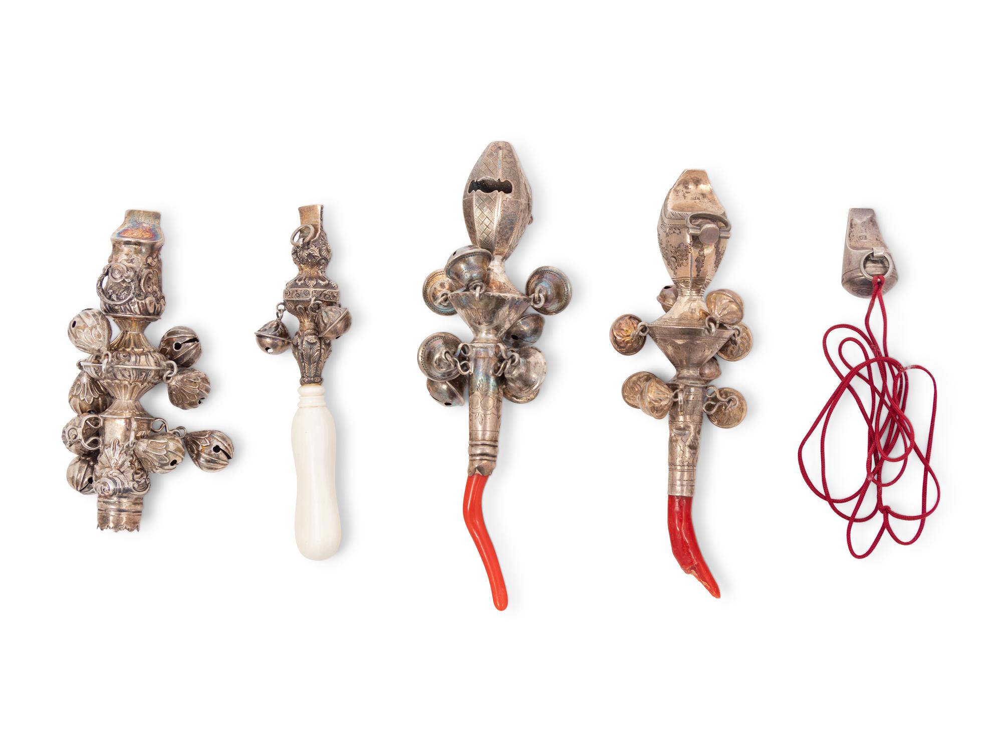 Four Silver Baby Rattles